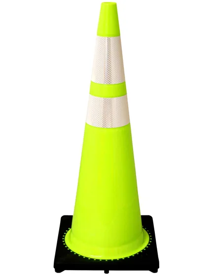 36\" 10 lb. Lime Black Base Traffic Cone with 6\" \u0026 4\" Reflective Collars