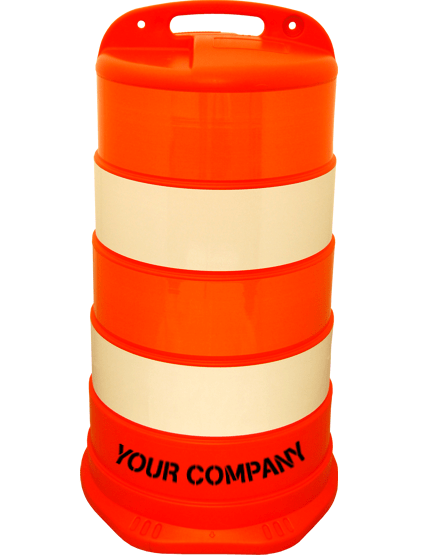 37\" Tall Channelizer Drum w/Four 6\" EG Reflective Stripes \u0026 Custom Stencil