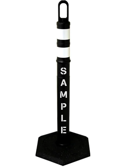 42\" BLACK Looper Tube with Two (2) 3\" Reflective Collars, Custom Stencil \u0026 18 Lb. Base
