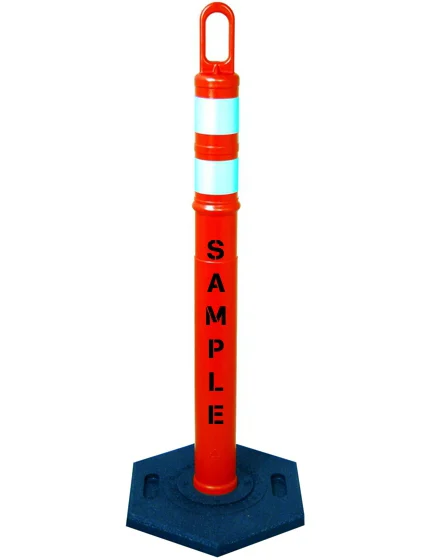 42\" ORANGE Looper Tube with Two (2) 3\" Reflective Collars, Custom Stencil \u0026 12 Lb. Base