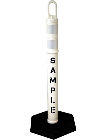 42\" WHITE Looper Tube with Two (2) 3\" Reflective Collars, Custom Stencil \u0026 12 Lb. Base