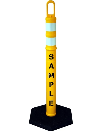 42\" YELLOW Looper Tube with Two (2) 3\" Reflective Collars, Custom Stencil \u0026 18 Lb. Base
