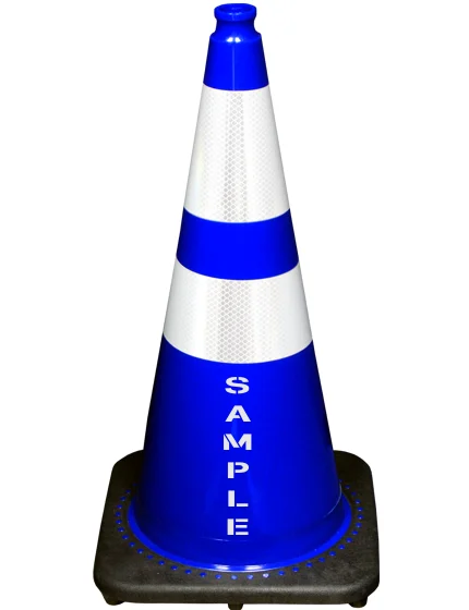 Blue 28\" 7.0 Lb. Black Base Cone, 6\" \u0026 4\" Reflective Collars and Custom Stencil