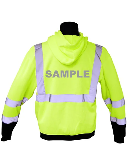 Class 3, Lime, Hooded Full Zipper Sweatshirt, Large w/Reflective Custom Lettering