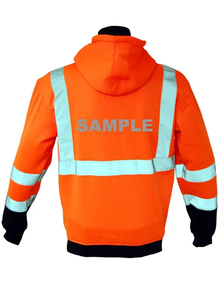 Class 3, Orange, Hooded Full Zipper Sweatshirt, X-Large w/Reflective Custom Lettering