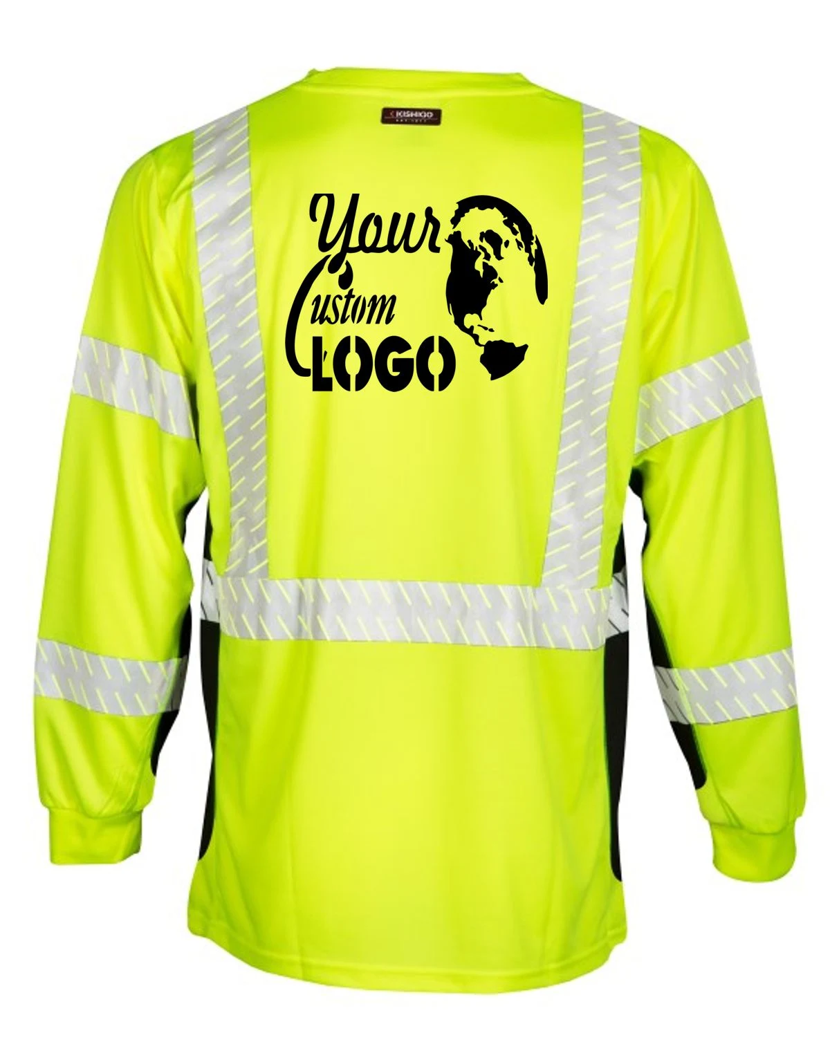 kishigo premium black series long sleeve class 3 t shirt lime  custom vest logo 5xl