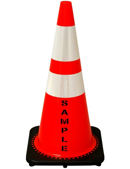 Orange 28\" 7.0 Lb. Black Base Cone, 6\" \u0026 4\" Reflective Collars and Custom Stencil