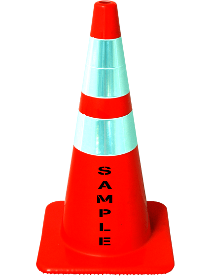 Orange, 28\", 7.0 Lb. Flow Molded Traffic Cone w/6\" \u0026 4\" Reflective Collar \u0026 Custom Stencil