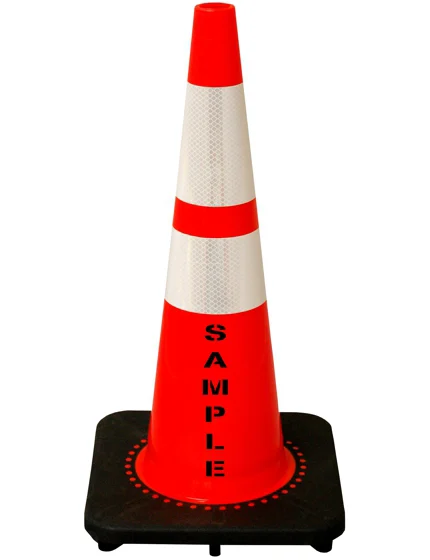 Orange 28\" 7.0 Lb. Slim Line Black Base Cone, 6\" \u0026 4\" Reflective Collars and Custom Stencil