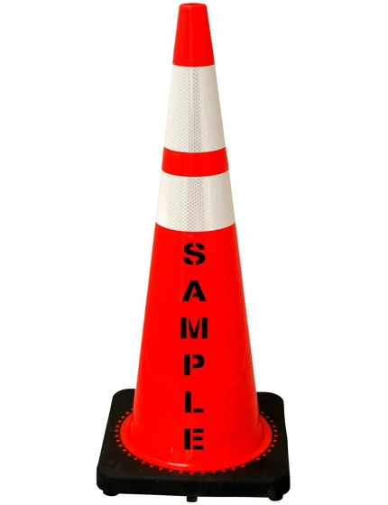 Orange, 36\" 10.0 Lb. Black Base Cone w/6\" \u0026 4\" Reflective Collar and Custom Stencil