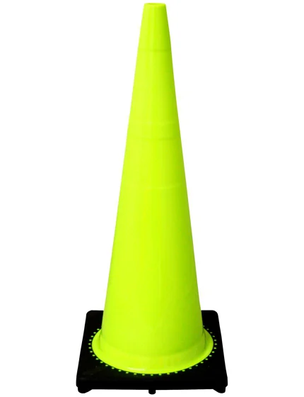 36\" 10 lb. Lime Black Base Traffic Cone