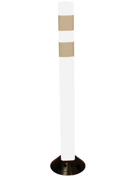 36\" White Clover-Leaf Urethane Delineator Post, Surface Mount Base, 2 Ref Stripe,Fasteners for Asph