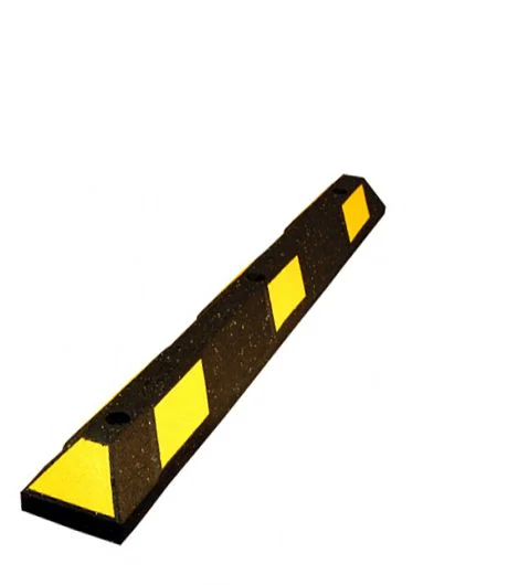 4\u0027 Recycled Rubber Parking Block w/Yellow Reflective Tape \u0026 LDT Fasteners for Concrete
