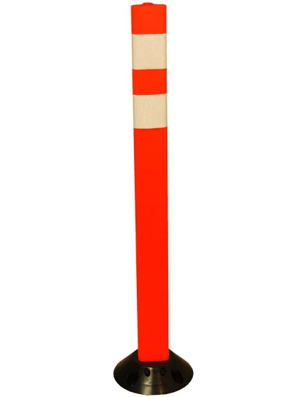 42\" Orange Clover-Leaf Urethane Delineator Post, Surface Mount Base, 2 Ref Stripe, Two (2) Bundy Pad