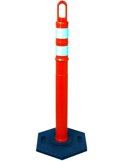 42\" ORANGE Looper Tube with two (2) 3\" Reflective Collars and 12 Lb. Base