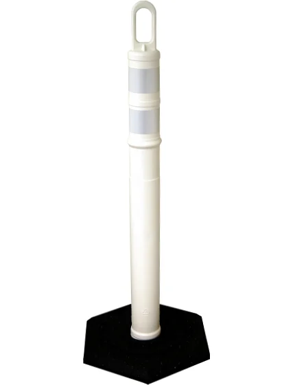 42\" WHITE Looper Tube with two (2) 3\" Reflective Collars and 12 Lb. Base