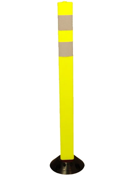 42\" Yellow Clover-Leaf Urethane Delineator Post, Surface Mount Base, 2 Ref Stripe,Fasteners for Asph