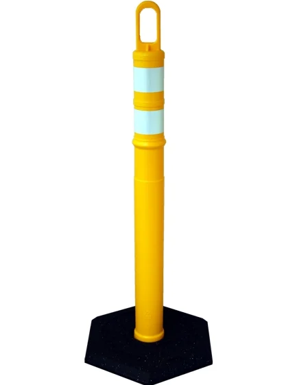 42\" YELLOW Looper Tube with two (2) 3\" Reflective Collars and 18 Lb. Base