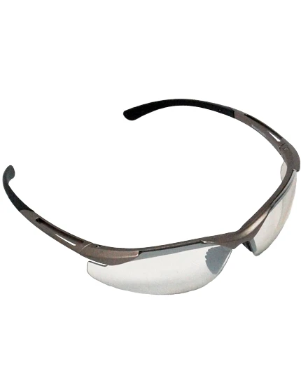 Z87+ Safety Sunglasses (light, wrap around lens, champagne frame, IO silver mirror anti-fog lens)