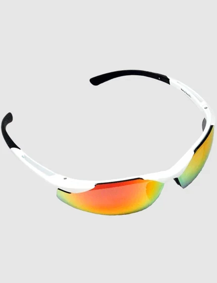 Z87+ Safety Sunglasses (light, wrap around lens, white frame, red mirror anti-fog lens)