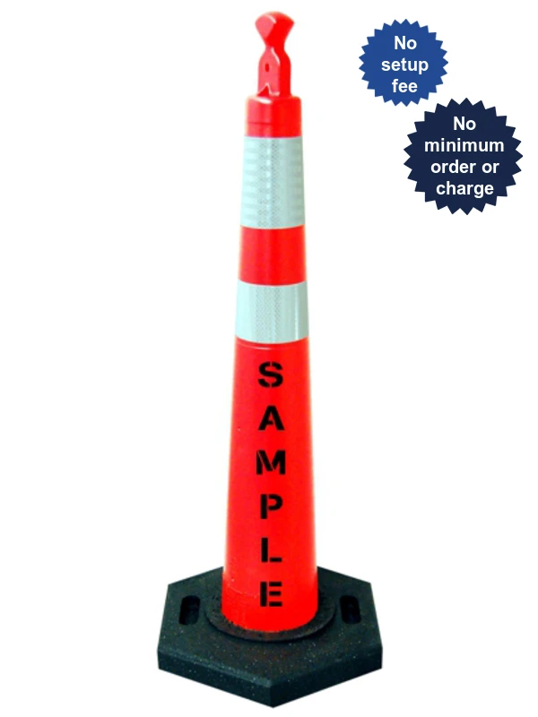 42\" Grabber Cone with 6\" \u0026 4\" Reflective Collar, 16 Lb. Recycled Rubber Base \u0026 Custom Stencil