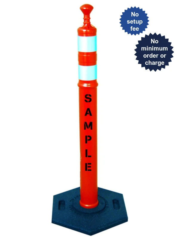 42\" ORANGE Grabber Tube with Two (2) 3\" Reflective Collars, 18 Lb. Base and Custom Stencil