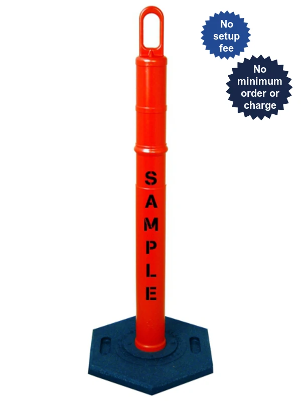42\" ORANGE Looper Tube with 18 Lb. Base with Custom Stencil