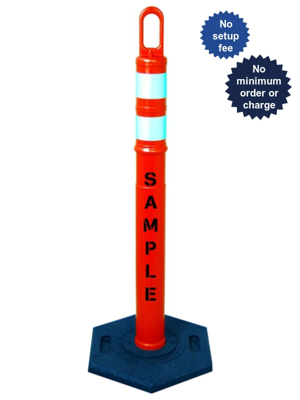 42\" ORANGE Looper Tube with Two (2) 3\" Reflective Collars, Custom Stencil \u0026 18 Lb. Base
