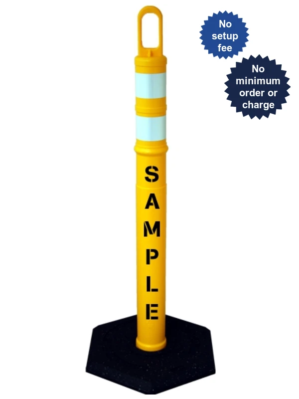 42\" YELLOW Looper Tube with Two (2) 3\" Reflective Collars, Custom Stencil \u0026 18 Lb. Base