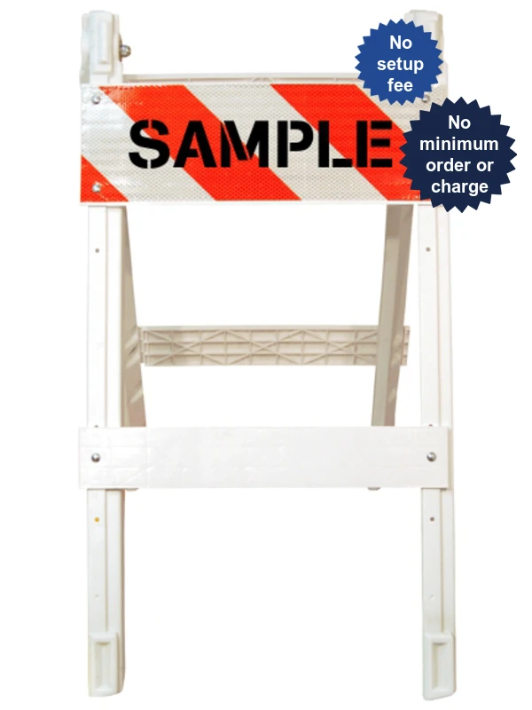 45\" H x 24\" W  Folding Plastic Type I Barricade w/HI Reflective Sheeting \u0026 Custom Stencil