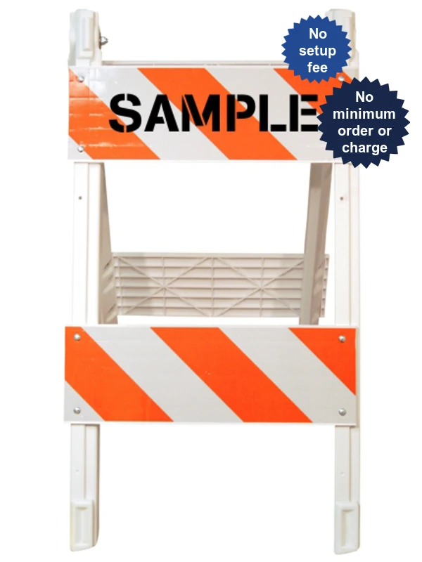 45\" H x 24\" W  Folding Plastic Type II Barricade w/EG Reflective Sheeting \u0026 Custom Stencil One Side