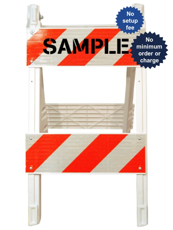 45\" H x 24\" W  Folding Plastic Type II Barricade w/HI Reflective Sheeting \u0026 Custom Stencil