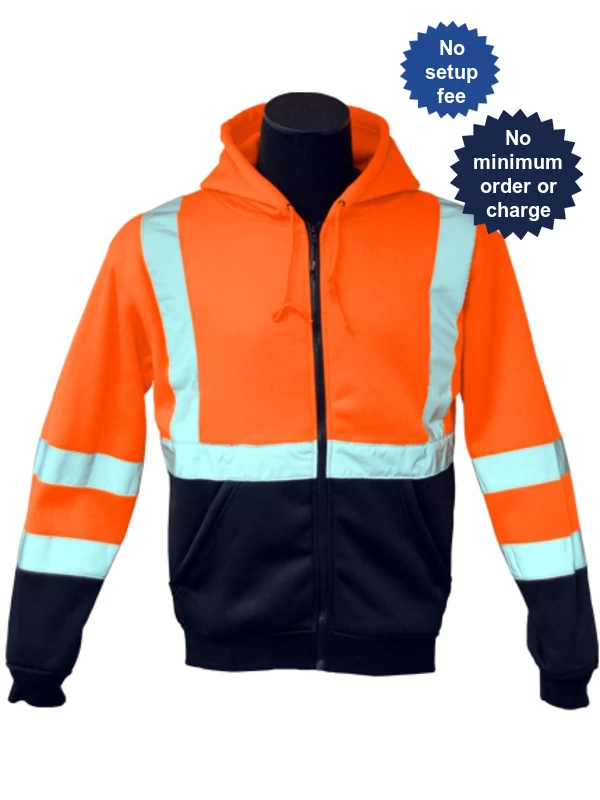 Class 3, Orange, Hooded Full Zipper Sweatshirt, Large