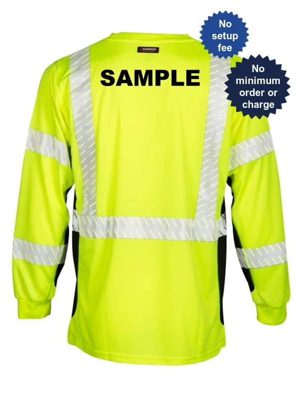 kishigo premium black series long sleeve class 3 t shirt lime  custom black text large
