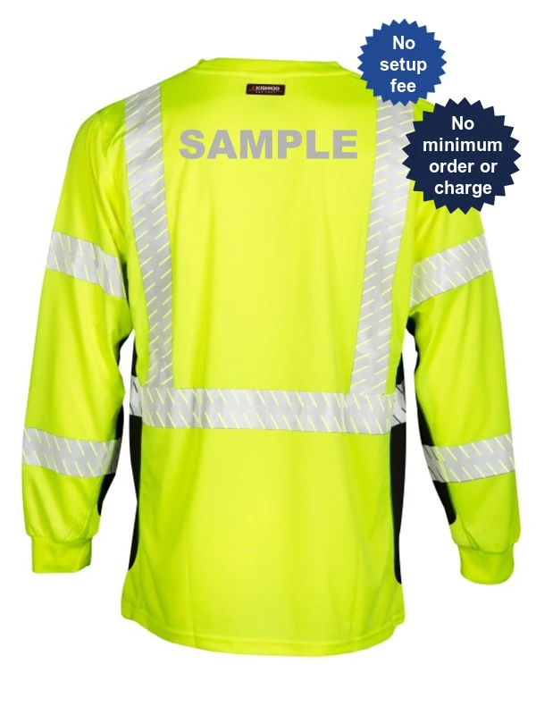 kishigo premium black cool touch long sleeve class 3 t shirt  custom reflective text large
