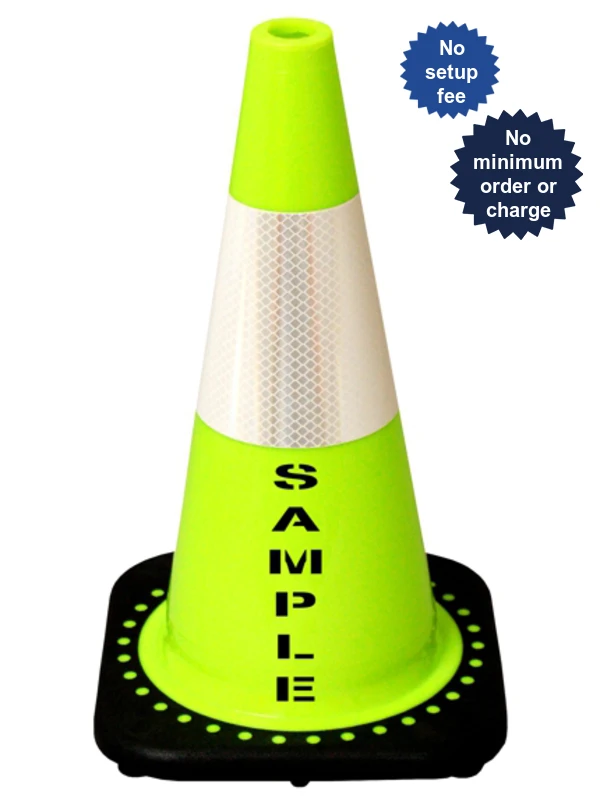 Lime 18\" Black Base Cone, 6\" Reflective Collar \u0026 Custom Stencil