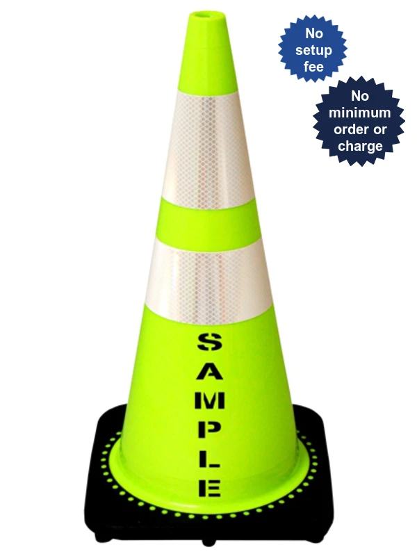 Lime 28\" 7.0 Lb. Black Base Cone, 6\" and 4\" Reflective Collar and Custom Stencil