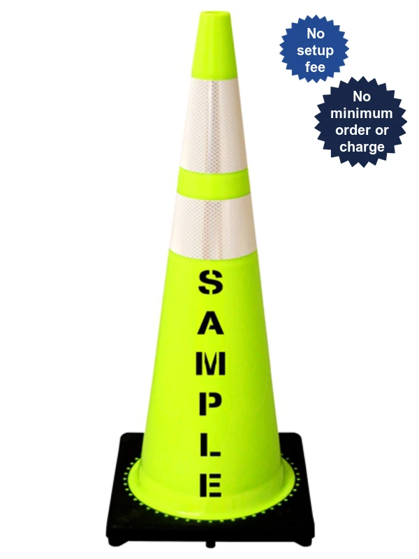 Lime, Black Base, 36\" Cone with 6\" \u0026 4\" Reflective Collars \u0026 Custom Stencil