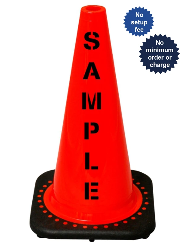 Orange 18\" Black Base Cone with Custom Stencil