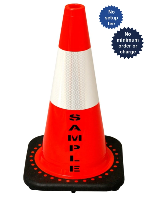 Orange 18\" Cone with Black Base, 6\" Reflective Collar and Custom Stencil
