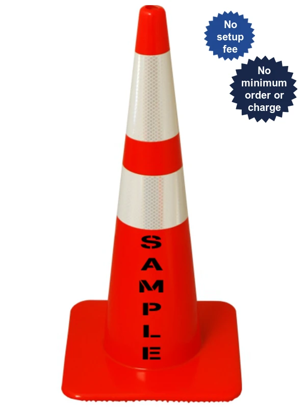Orange, 28\", 5.0 Lb., Flow Molded Traffic Cone w/6\" \u0026 4\" Reflective Collar \u0026 Custom Stencil