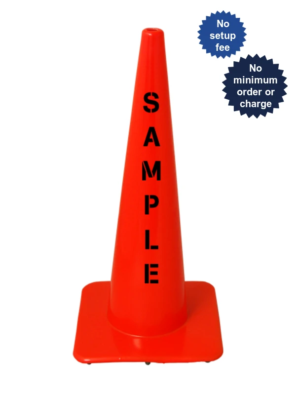 Orange, 28\", 5.0 Lb. Flow Molded Traffic Cone w/Custom Stencil