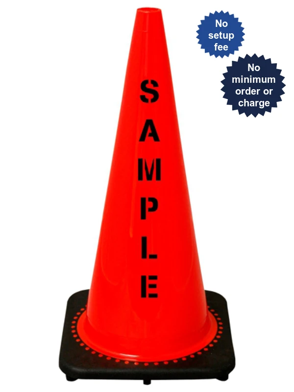 Orange 28\" 7.0 Lb. Black Base Cone with Custom Stencil