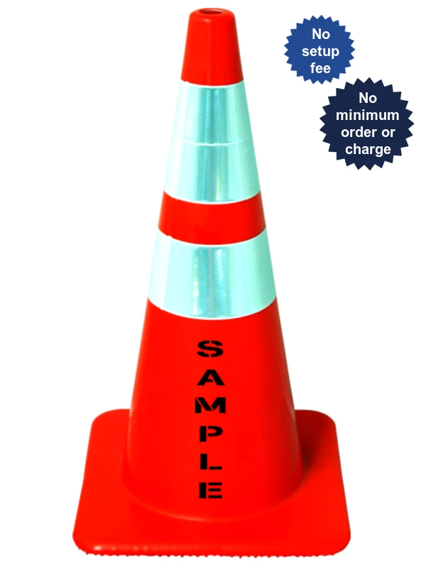 Orange, 28\", 7.0 Lb. Flow Molded Traffic Cone w/6\" \u0026 4\" Reflective Collar \u0026 Custom Stencil