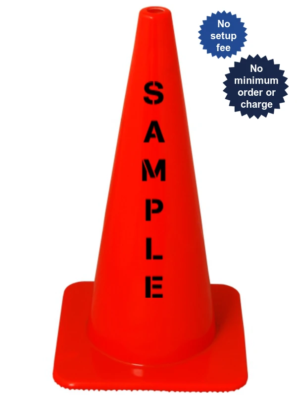 Orange, 28\", 7.0 Lb. Flow Molded Traffic Cone w/Custom Stencil