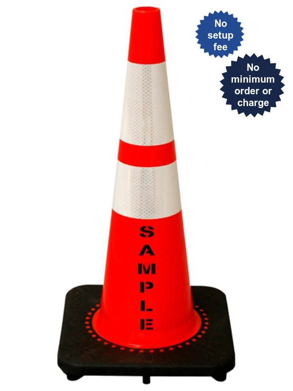 Orange 28\" 7.0 Lb. Slim Line Black Base Cone, 6\" \u0026 4\" Reflective Collars and Custom Stencil