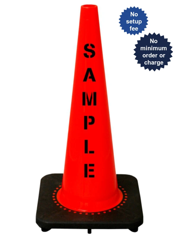 Orange 28\" 7.0 Lb. Slim Line Black Base Cone with Custom Stencil