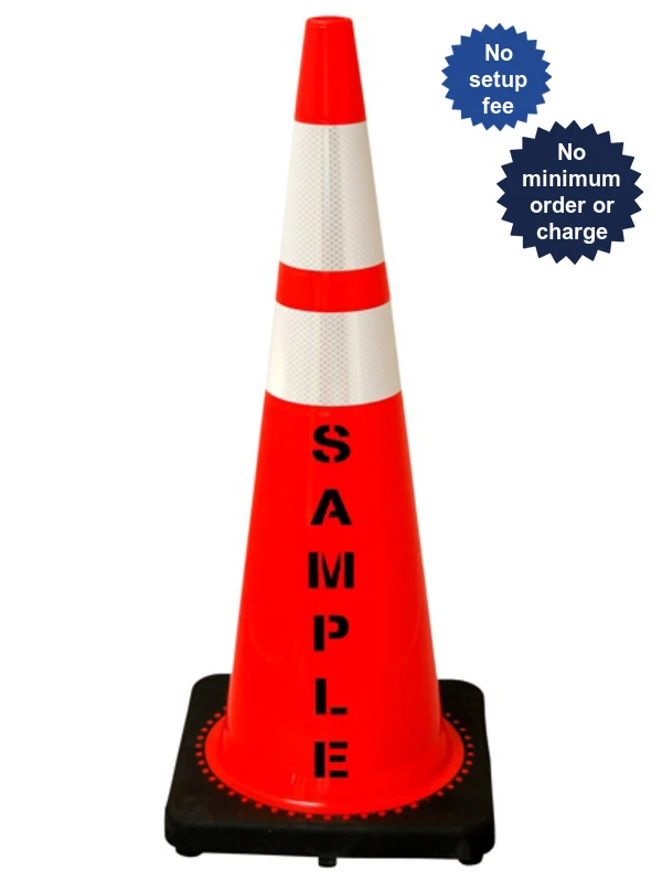 Orange, 36\" 10.0 Lb. Black Base Cone w/6\" \u0026 4\" Reflective Collar and Custom Stencil