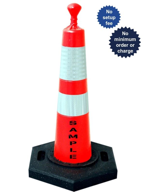 28\" Grabber Cone with 16 Lb. Base, 4\" \u0026 6\" Reflective Collars \u0026 Custom Stencil