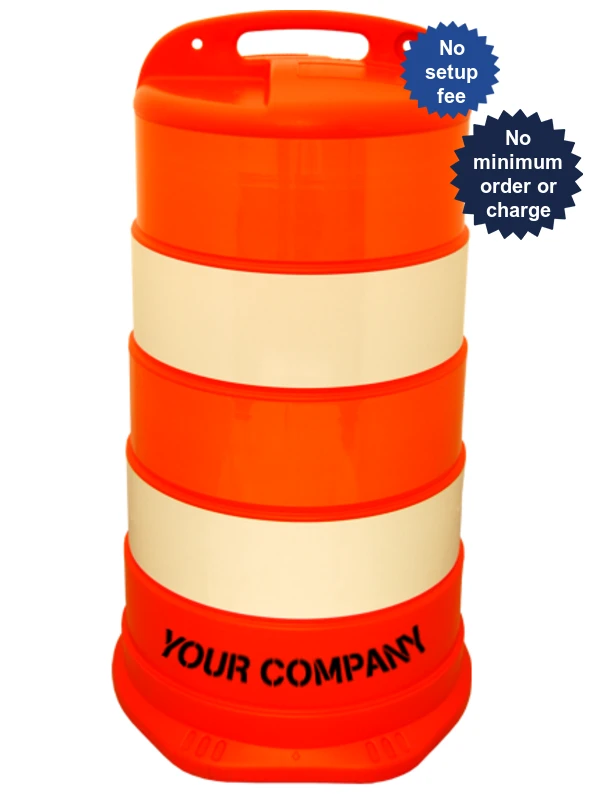 37\" Tall Channelizer Drum w/Four 6\" EG Reflective Stripes \u0026 Custom Stencil